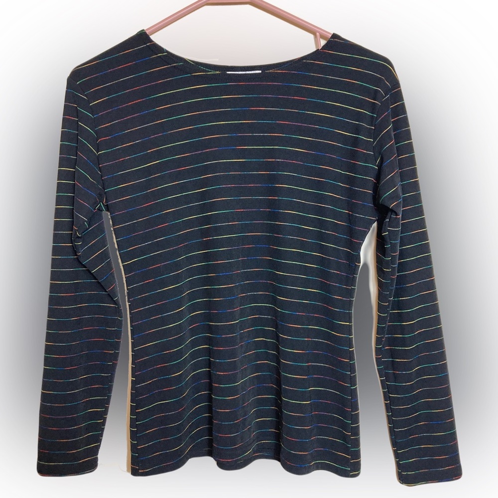 Long Sleeve Rainbow Striped Top Size Medium Horizontal Stripes